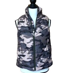 Jess Lea Womens Camo Puffer Vest Zip Olive Green Camouflage Size M